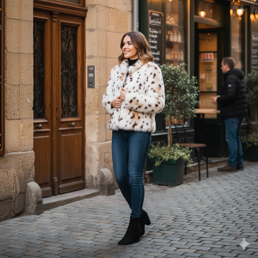 Ocelai - Veste en Fourrure Synthétique Léopard Claire