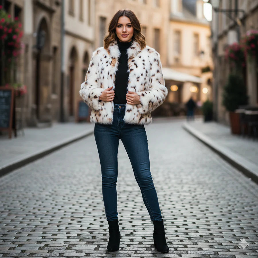 Ocelai - Veste en Fourrure Synthétique Léopard Claire