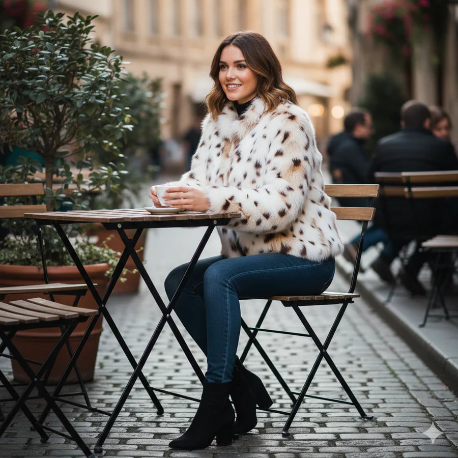 Ocelai - Veste en Fourrure Synthétique Léopard Claire