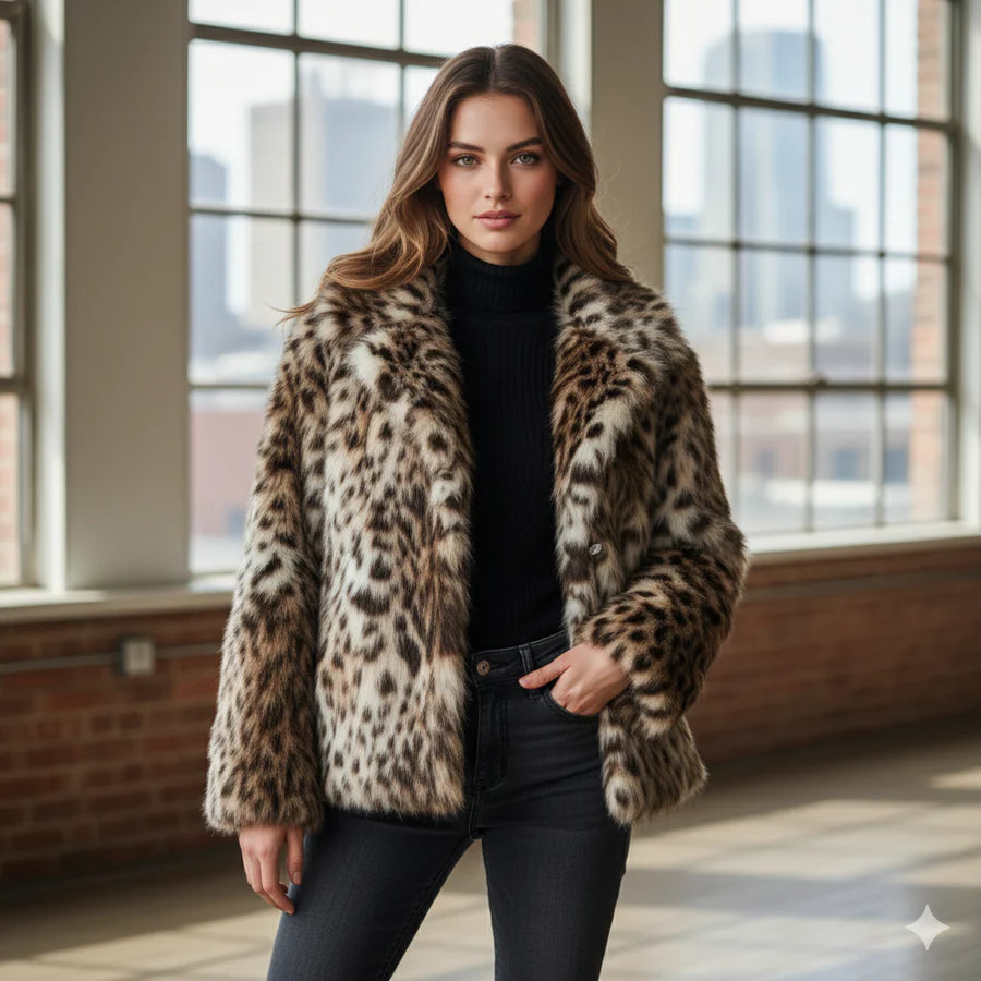 Ocelai - Veste en Fourrure Synthétique Léopard Foncée