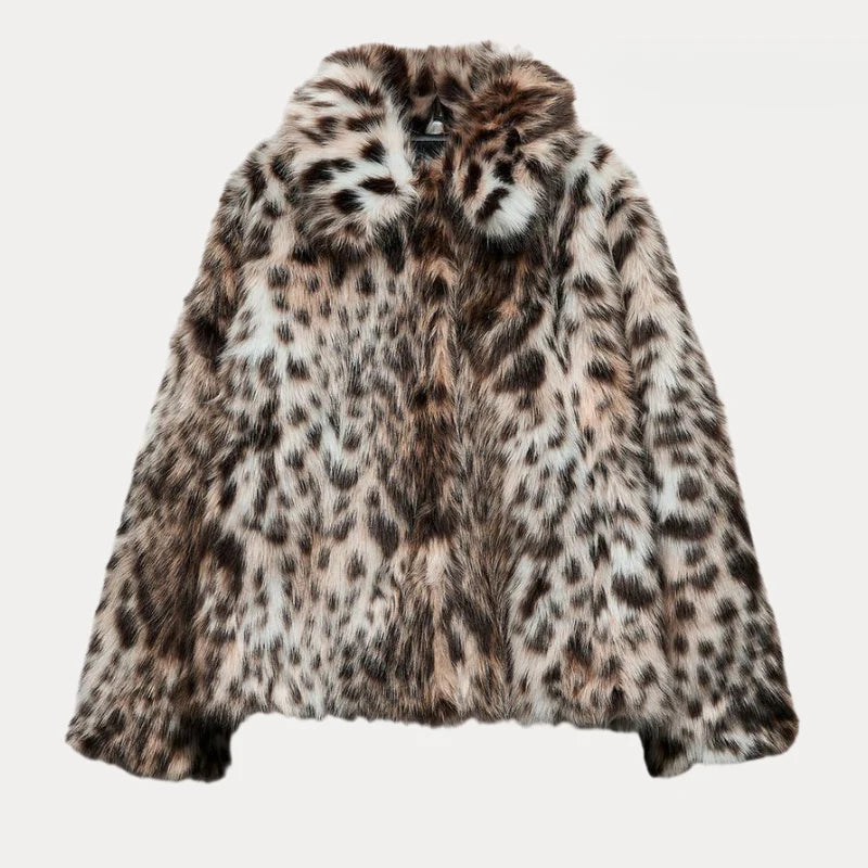 Ocelai - Veste en Fourrure Synthétique Léopard Foncée